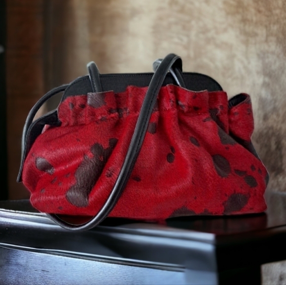 Carlo Pulicati cowhide leather handbag shoulder bag red & black Made in … - Picture 1 of 14